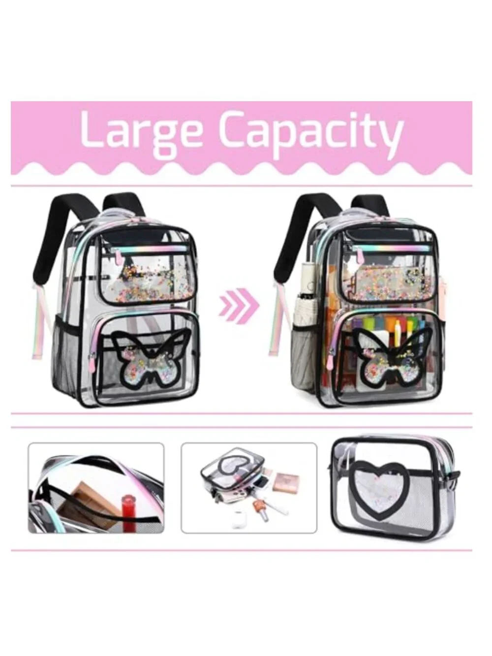 Clear Backpack for Girls Kids Heavy Duty See Through School Bag Stadium Approved